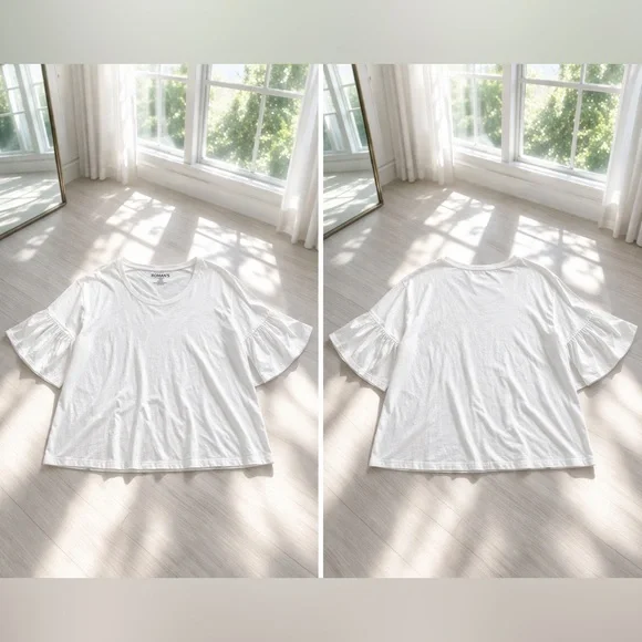 Roaman's White Ruffle Sleeve Short-Sleeve Tee 2X NWOT - Picture 2 of 4
